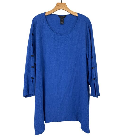 Ali Miles Womens crinkle Blue Tunic Top  Buttoned Sleeves size 2X plus - Picture 1 of 5